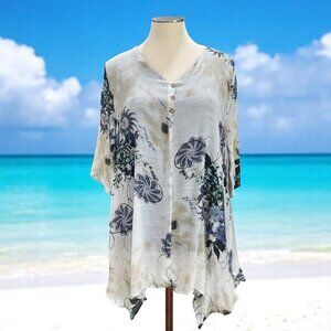 Boho‎ Floral Blouse Plus Size 3XL Beachy Tunic Top Button Front Lightweight